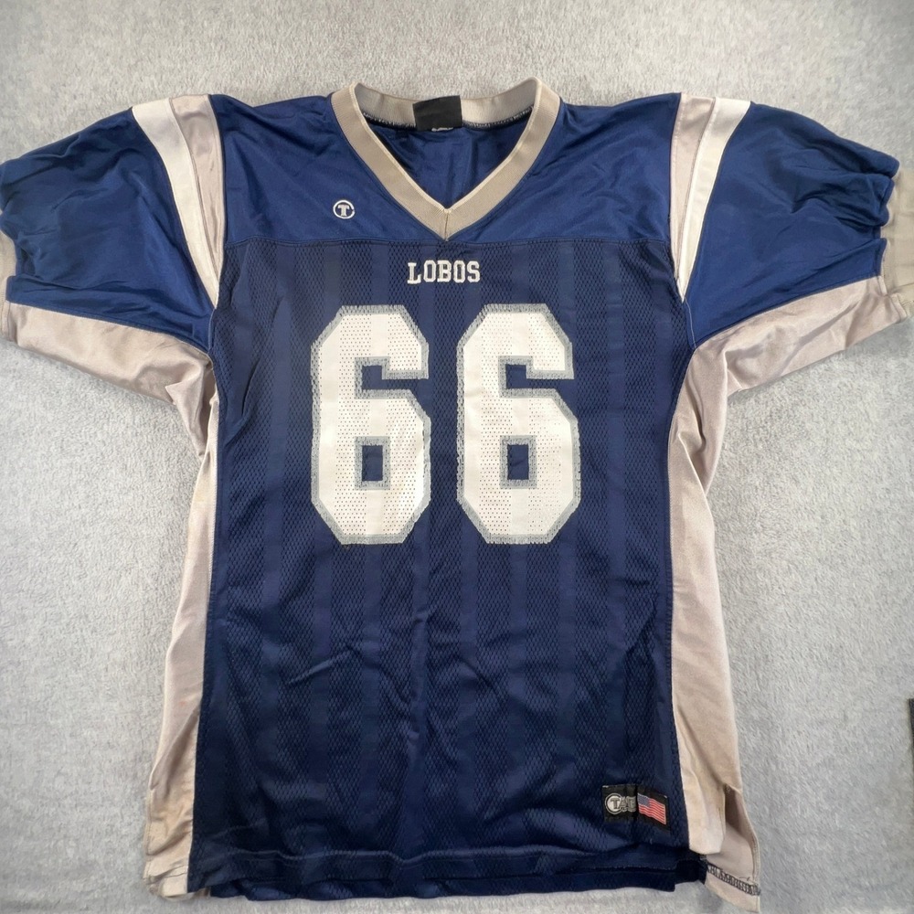 TAG Team Uniforms Lobos Football Jersey Mens 66 Cuevas Blue Silver Made in USA